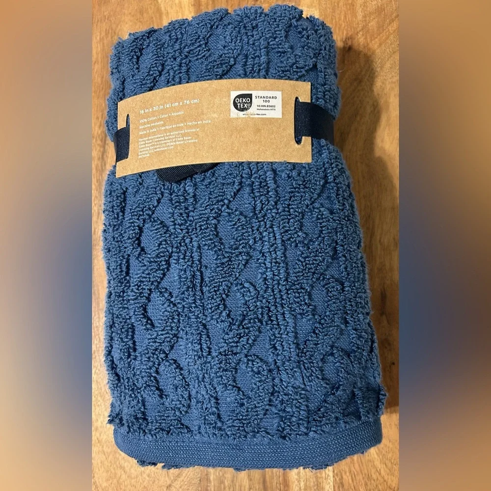 Eddie Bauer Home Hand Towels Nautical Navy Blue Set of 2 Cotton 16”X30” NEW